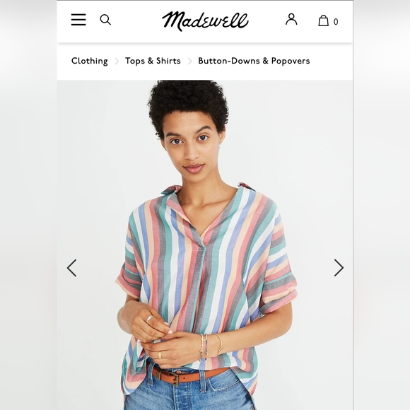 Madewell Courier Button-Back Shirt in Festival Stripe. Size XS - Picture 4 of 10